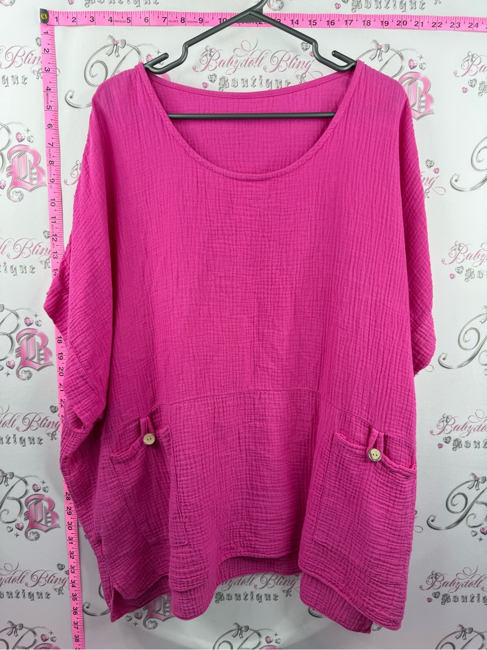 Tshirt pink pockets tiki style Relaxed Pink Gauze Pocket Top